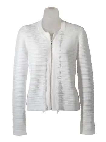 Ribbed Fringed Zip Cardigan - Image 3