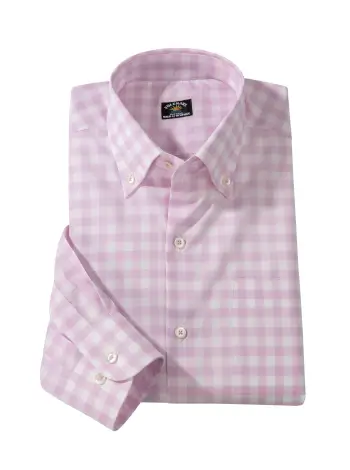 Ischia Check Shirts for Men, Light Pink, 100% Cotton, Button-Down Collar, Long Sleeves, Single Pocket