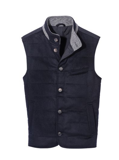 Navy Quilted Snap Button Vest