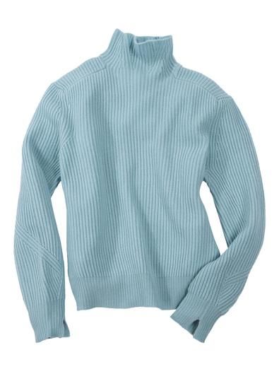 Ribbed Funnel Neck Cashmere Pullover