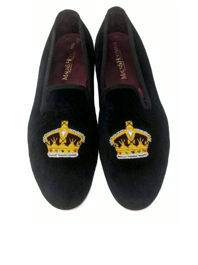 Mayfair Embroidered Crown Velvet Slippers