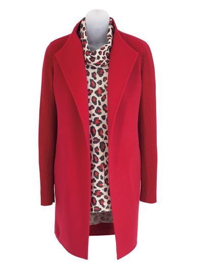 Wool/Cashmere Ribbed Sleeve Coat