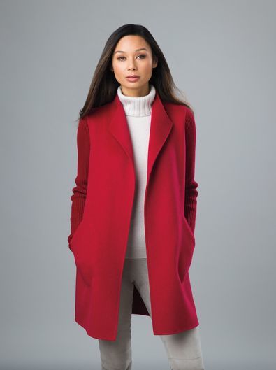 Wool/Cashmere Ribbed Sleeve Coat