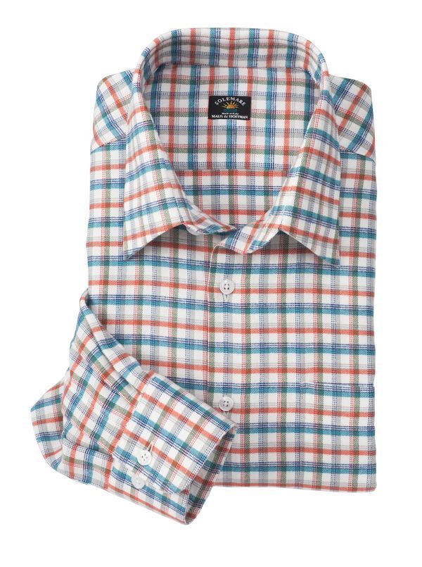 Aqua/Orange Checks on Cream Flannel Shirt - Main View