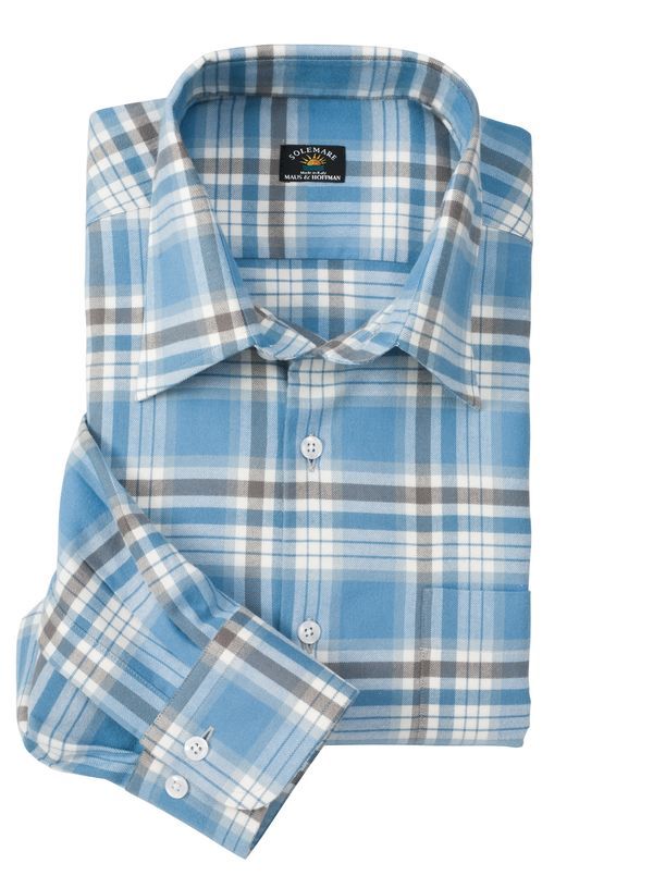 Blue/Grey/White Plaid Flannel Shirt - Main View