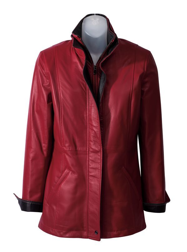 Carina Leather Jacket - Red - Main View