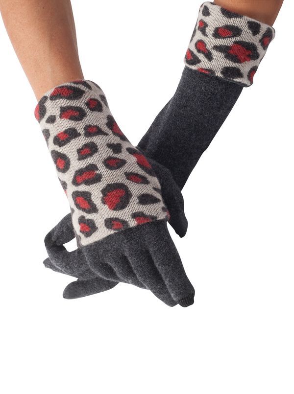 Cashmere Animal Print Gloves - Main View