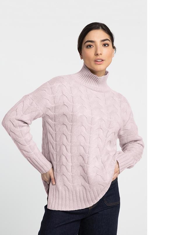 Cashmere Cable Funnel Neck Pullover - Main View