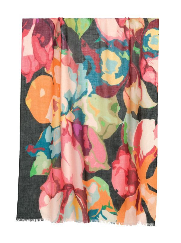 Cashmere/Silk Floral Print Scarf - Main View
