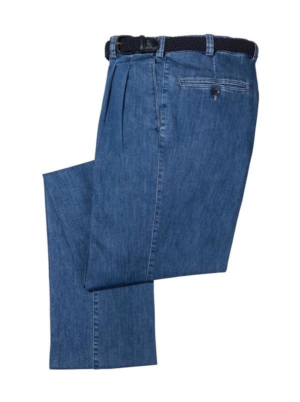 Pleated Denim Blue Jeans - Maus & Hoffman