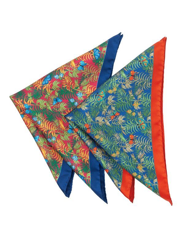 Palms and Butterflies Silk Pocket Square - Main View