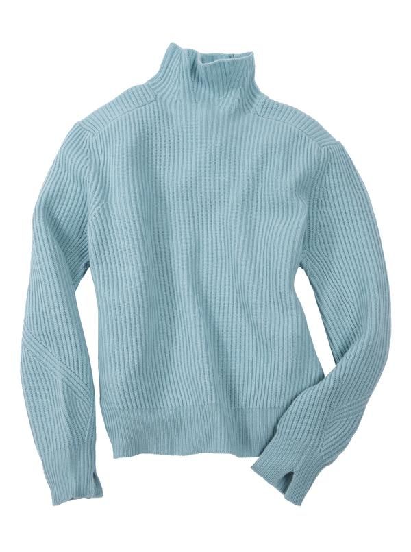 Ribbed Funnel Neck Cashmere Pullover - Main View