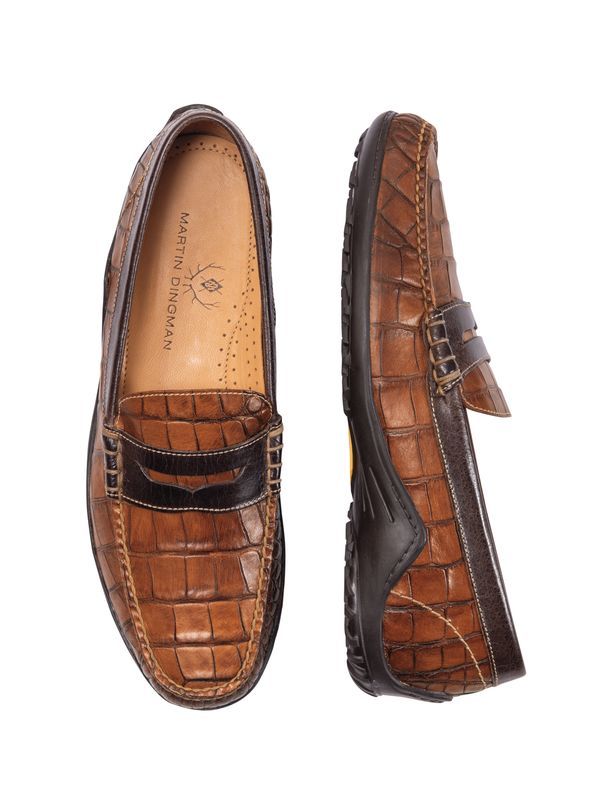 Two-Tone Alligator Grain Leather Slip-ons - Main View