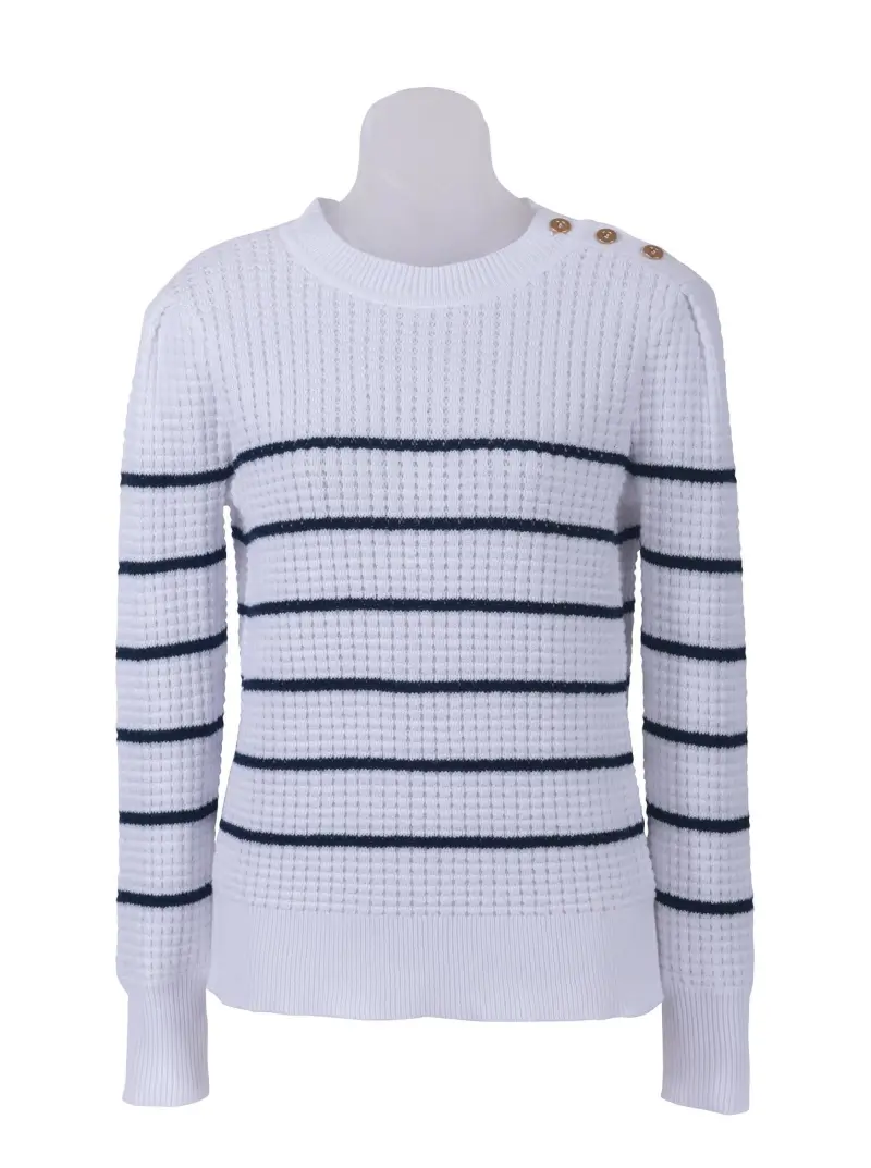 Shoulder Button Stripe Crewneck - Image 1