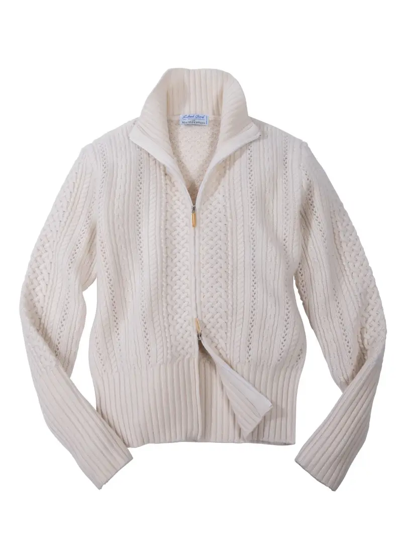 Cashmere Aran Stitch Zip Cardigan - Image 1