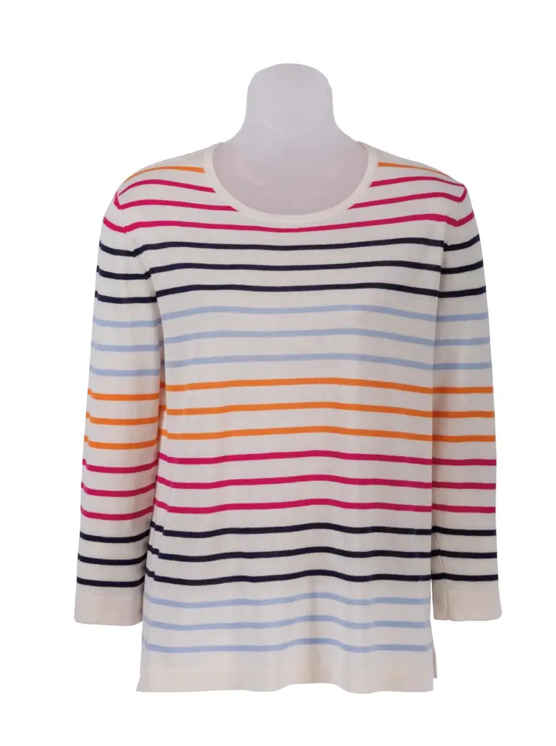 Stripe Silk/Cashmere Crewneck - 1