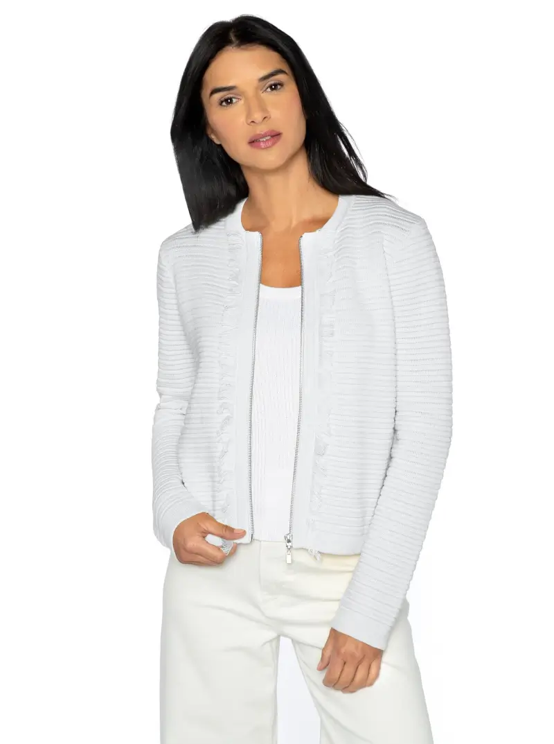 Ribbed Fringed Zip Cardigan - Image 1