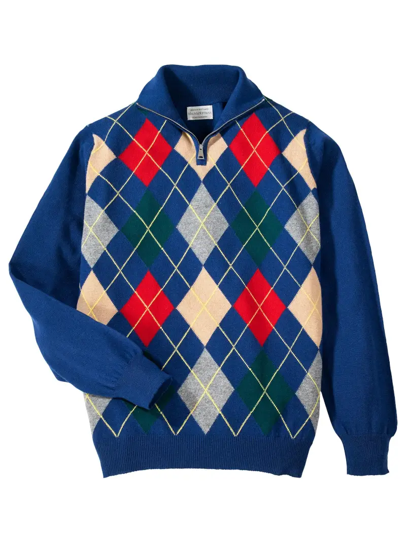 Malcolm Cashmere Argyle Zip Mock - 1