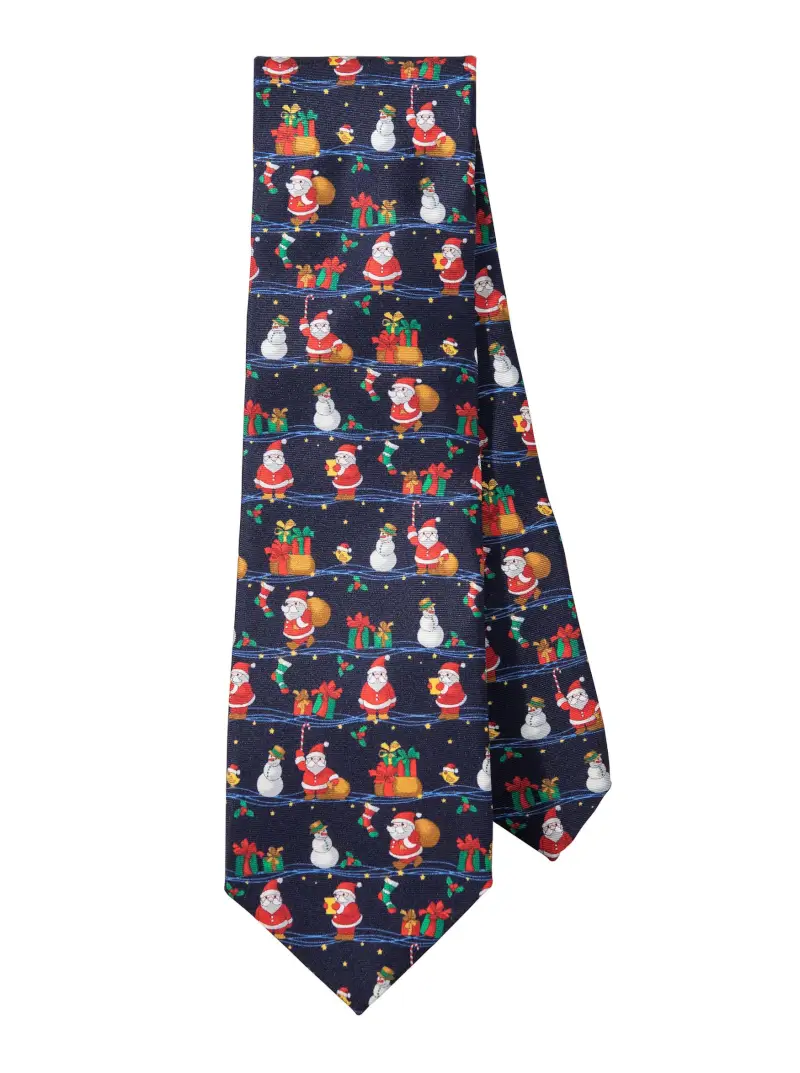 Santa and the Snowman Silk Tie - Image 1