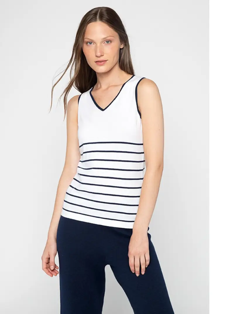 Striped V-Neck Shell - Image 1